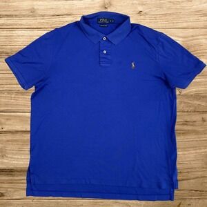 Polo Ralph Lauren Mens Large Pima Soft Touch Polo Blue Short Sleeve Flesh Pony